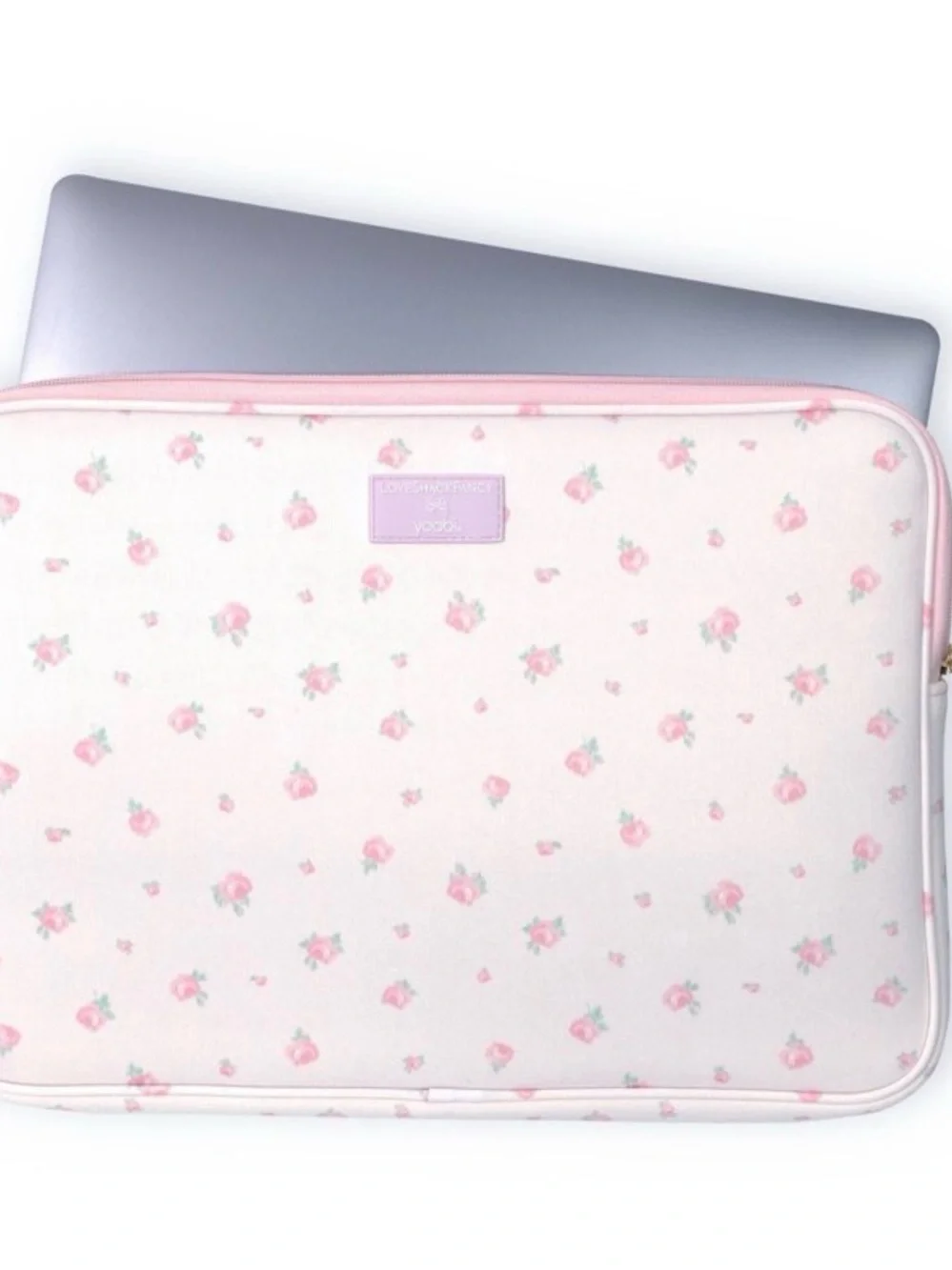 LoveShackFancyxTarget-Yoobi Blooming Heirloom Laptop Sleeve Strawberry Macaroon